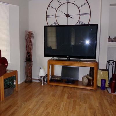 60in LG Plasma TV, Sofa Table, and Decor