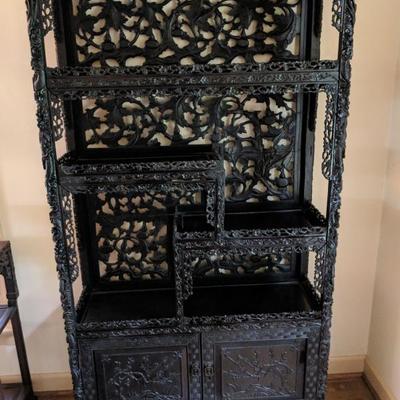 Heavily Carved Chinese Rosewood Etagere