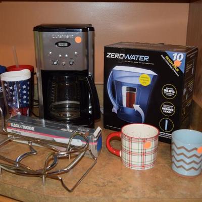 Cuisinart Coffee Maker, Zero Water, Black & Decker Electric Knife, & Cups