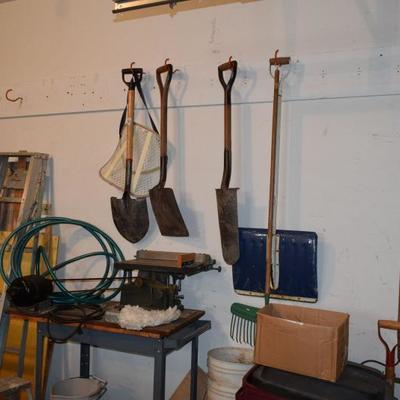 Ladders, shovels, rakes, garage items