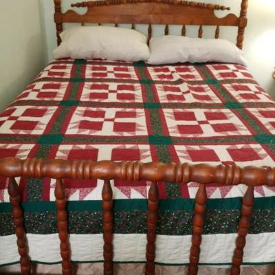 Antique spool bed full size. Quilt not for sale.