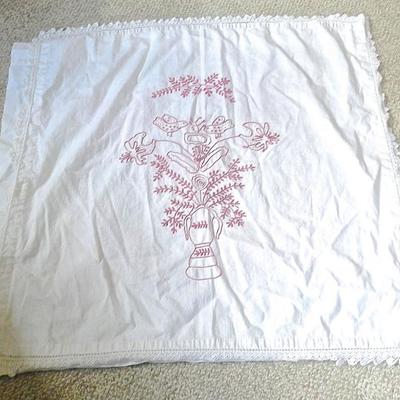 vintage embroidered red work table cloth