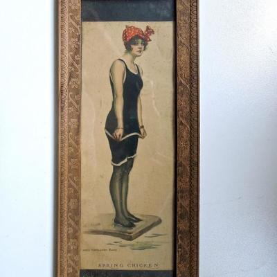 Framed pin up girl lithograph.