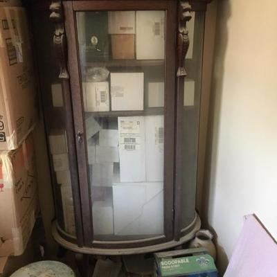 $600  Antique Quarter Sawn Oak Vitrine/Cabinet with Glass Front & Beast Accent (contents not included)  (photo 1 of 2)    * Cash...