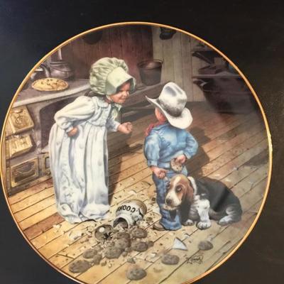 Children of the Frontier Western art plate. "In Trouble Again". Like new. In box with papers. $6.  
