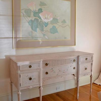 Lee Reynolds painting and sideboard hand painted with morning glories