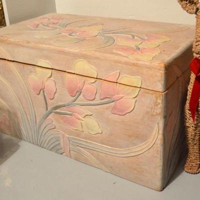 One of two small painted trunks