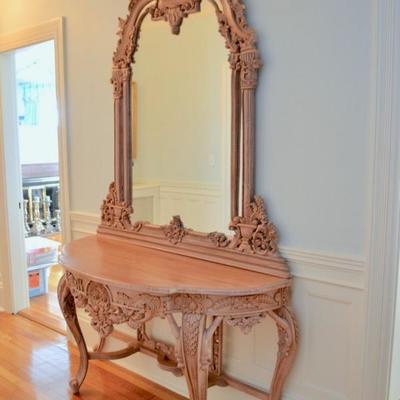 Rococo demilune table and mirror