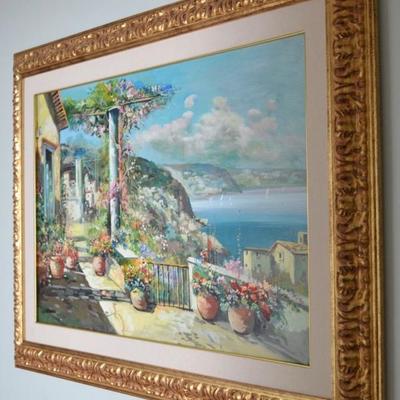 Italian coastline painting, signed 