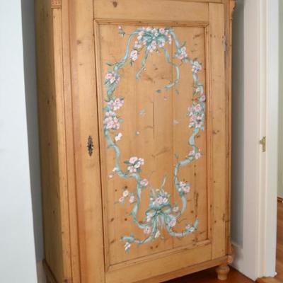 Pine armoire with hand painted flowers