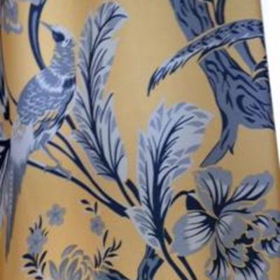 French Yellow and Blue Pheasants 120 inch lined Drapes 