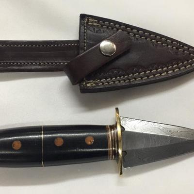Custom Damascus 8" Beggar Knife w/ Wood Handle & Leather Sheath