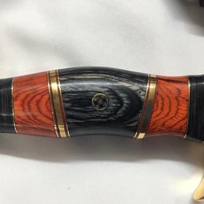Custom Damascus 13" Bowie Knife w/ Olive & Rosewood Handle & Leather Sheath