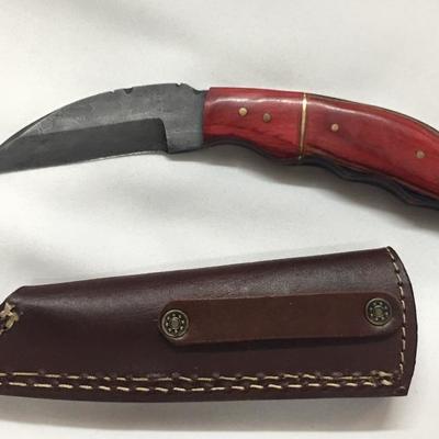 Custom Damascus Full Tang 7.5" Skinner Knife w/ Rosewood Handle & Leather Sheath