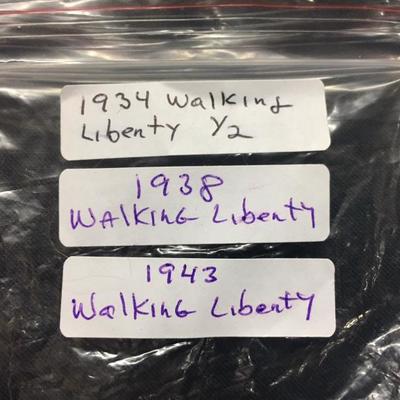 1934,1938 &1943 Walking Liberty Half Dollars