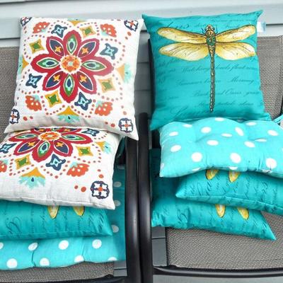 Colorful seat cushions and outdoor throw pillows