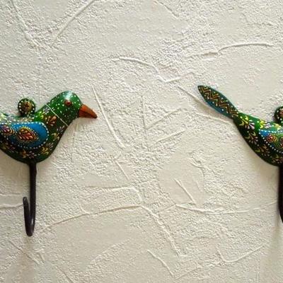 Painted metal Oaxacan inspired bird hooks