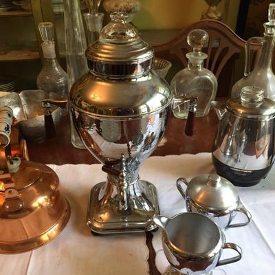Silver Plate Tea Set and Coffee Pot.