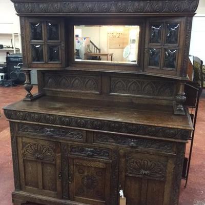 Antique Oak Carved Sideboard Cabinet