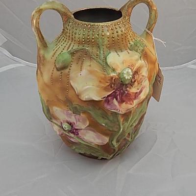 Nippon Raised Floral Porc. Vase