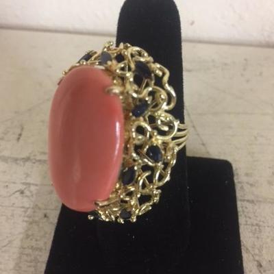 14kt Gold Coral Sapphire Cocktail Ring