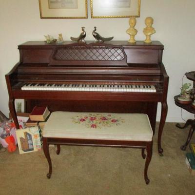 Kimball piano with needlepoint bench