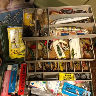 Fishing tackle, new and used Lures, Tackle boxes.
