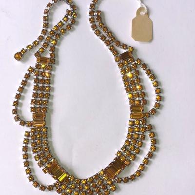 Vintage Yellow Rhinestone Necklace