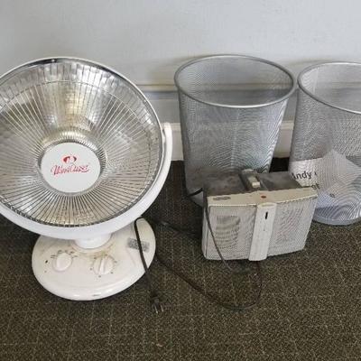 Lot (2) heaters and (2) trash cans