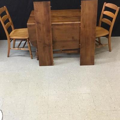 Wood Drop-Leaf Dining Table & Two