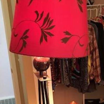 Floor Lamp with Red Shade with Leaf Design