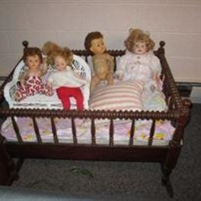 Vintage Dolls and Crib