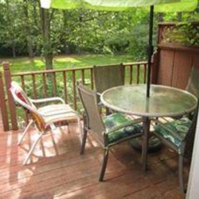 Patio Furniture-  table with umbrella, chairs 