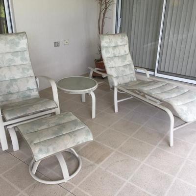 Patio Glider w/Ottoman & Side Table, $85                                                             Patio Chaise, $65