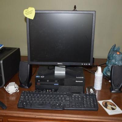 Computer, speakers, keyboard, printer