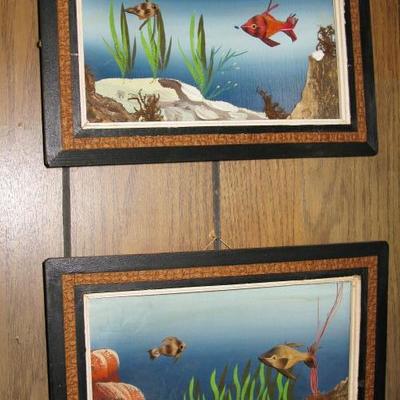 3 D fish pics made from feathers