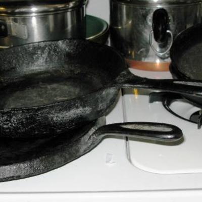 black iron pots and griddle