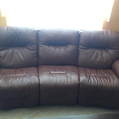 Brown Leather Reclining Sofa $400