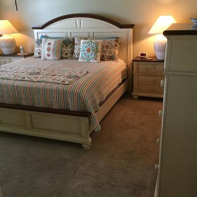 King bedroom set includes bed, 2 nightstand, dresser w/ mirror, chest of drawers, $900  Mattress sold separately for $400