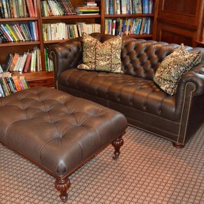 Leather Chesterfield sofa and ottoman
