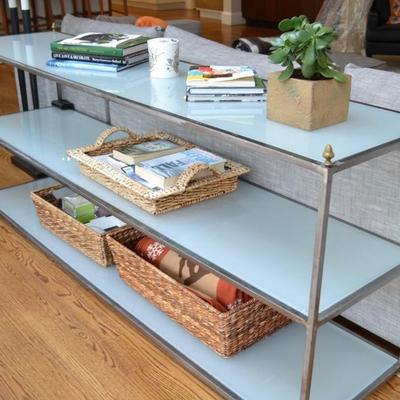 Glass and metal tiered sofa table