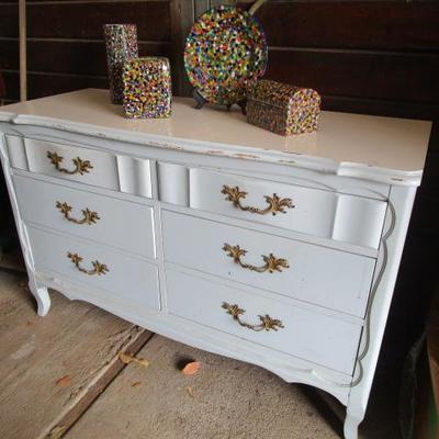 Vintage refurbished French provincial style chest of drawers with modern hand made bedroom decor