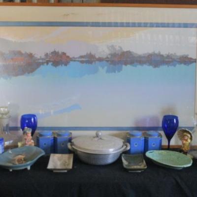 Beautiful lithograph with blue serving pieces