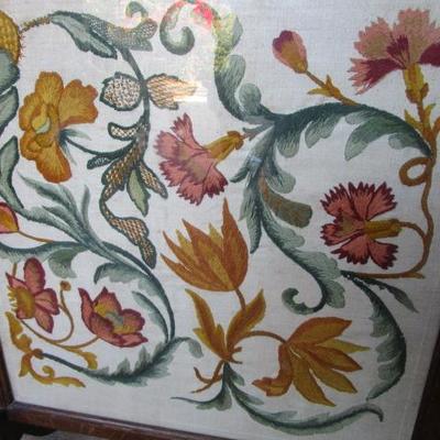 Close up of embroidery from the antique fireplace hearth