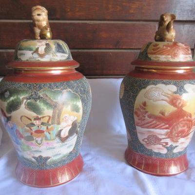 Set of Asian vases with lids