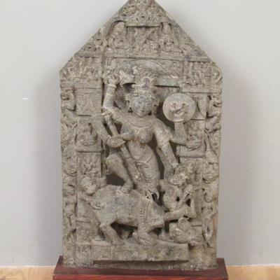 Lot 0301: Large Antique Indian Carved Stone Statue Of Kali