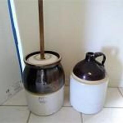 Stone Crock and Butter Churn
