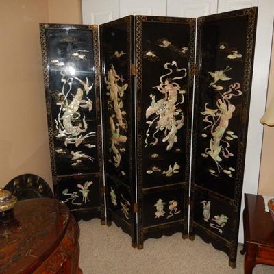 Asian 4 Panel Screen with Mother of Pearl Design 