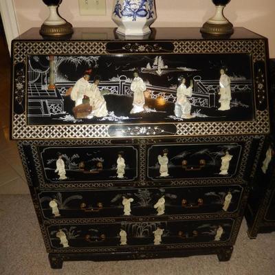 Asian Drop Front Desk with Mother of Pearl Design