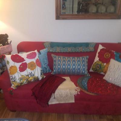 High end pillows and red sofa bed 50% off